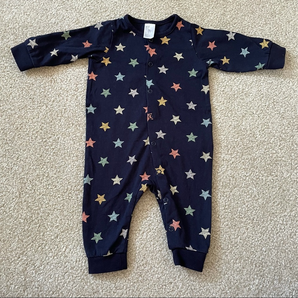 H&M Baby Stars Navy Blue Snap Romper 2-4 Months